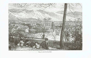  "Sion, la cite du Lac-Sale"  Wood engraving published ca 1880.  Original antique print , Schweiz, Sitten