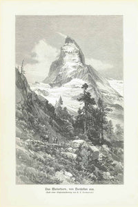 "Das Matterhorn, von Nordosten aus."  Wood engraving after E. C. Compton, ca 1890.  Original antique print 