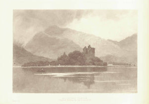 "Kilchurn Castle"  Wood engraving made after the original etching by David Law. Published 1895.  Image: 16 x 24 cm ( 6.2 x 9.4 ")