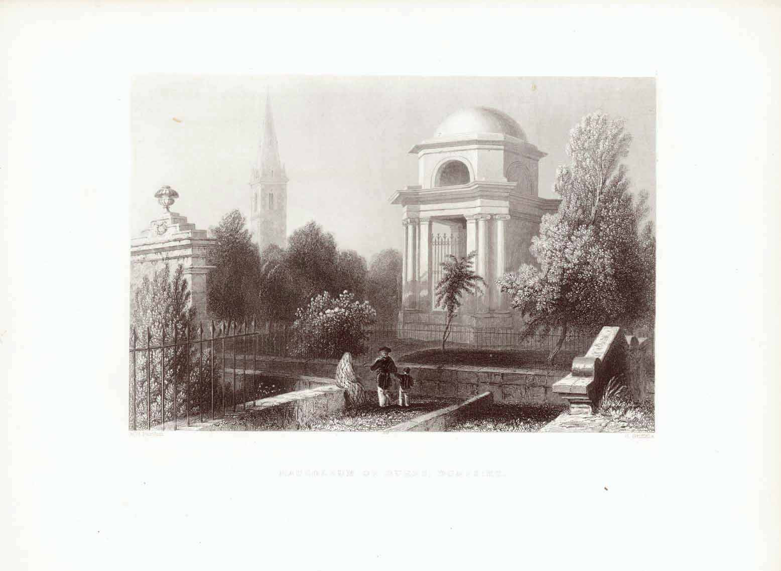 "Mausoleum of Burns, Dumfries"  Steel engraving by H. Griffith after W. H. Bartlett ca 1850.
