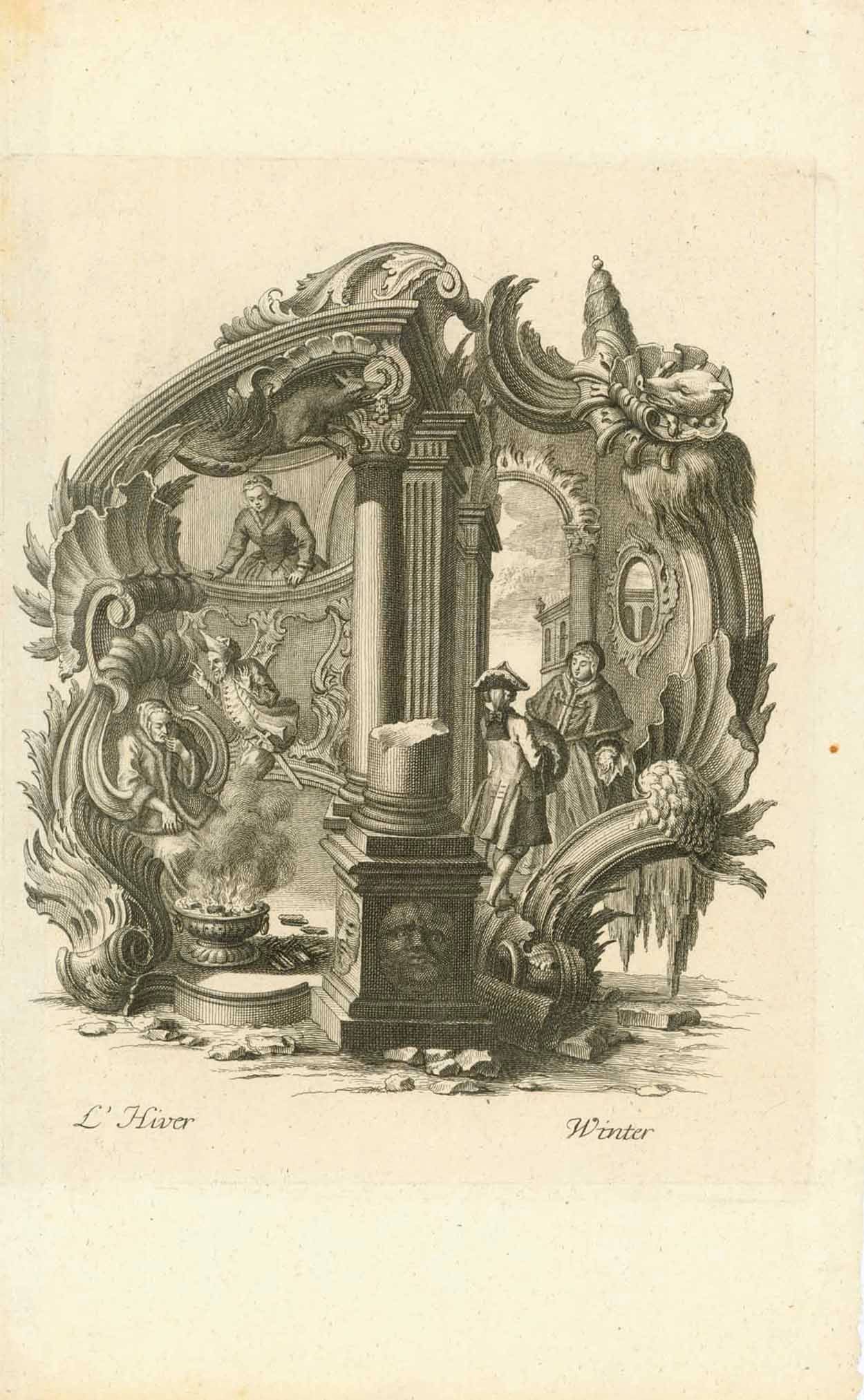 Four anonymous copper etchings of high quality.  Published as: "Schilderung der vier Jahreszeiten: der Jugend gewidmet".  Explanation of the four seasons: dedicated to the youth.  Nuremberg, 1785, interior design, wall decoration, ideas, idea, gift ideas, present, vintage, charming, special, decoration, home interior, living room design