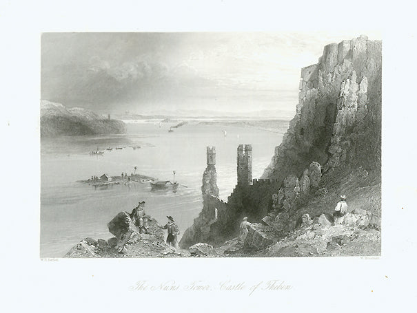 "The Nuns Tower, Castle of Theben"  Fine steel engraving by W. Mossman after W. H. Bartlett, 1839.