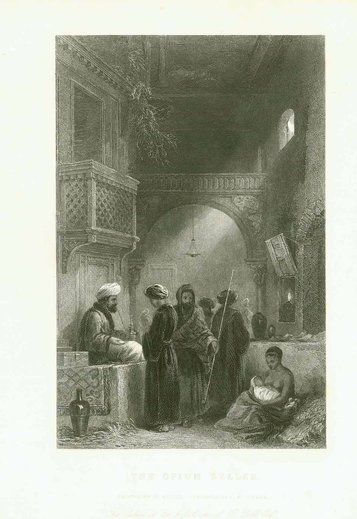 The Opium Seller  Steel engraving by W. Topham after W. Mueller, ca 1850.  Original antique print , interior design, wall decoration, ideas, idea, gift ideas, present, vintage, charming, special, decoration, home interior, living room design