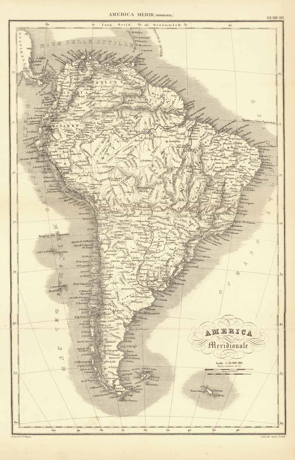 Maps, South America, America Meridionale, Bonatti, Falkland Islands, Islas Malvinas
