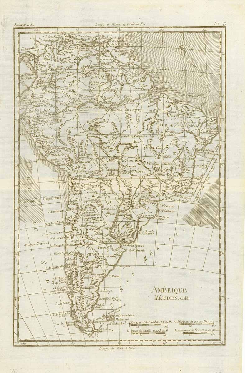 Antique map , "Amerique Méridionale"  South America, Amerique Méridionale, South America, Bonne, Raynal  Copper engraving by Rigoberto Bonne. Published by Guillaume Thomas Raynal 1780.  For a 30% discount enter MAPS30 at chekout 