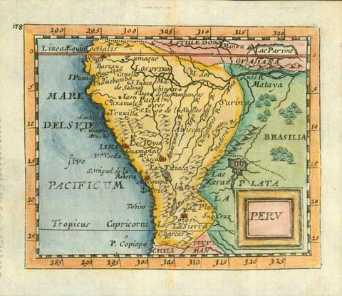 "Peru"  An uncommon copper engraving map of Peru by Pierre Duval. Published 1690 in Paris. Pleasant hand coloring.  Original antique print , interior design, wall decoration, ideas, idea, gift ideas, present, vintage, charming, special, decoration, home interior, living room design