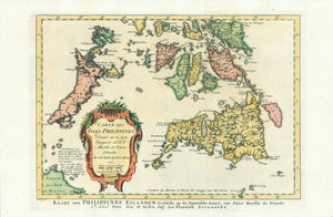 "Carte des Isles Philippines Dresse sur la Carte Espagnole du R.P. Murillo de Velarde"  After the drawing and measuring by Jacques Nicolas Bellin (103-1772)  Below map title in the Dutch language.  Southern part of a two part map of the Philippines  Paris, dated 1752