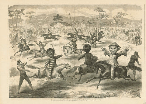  South East Asia, Java, Carneval, "Divertissements dans l'ile de Java, a occasion de Carneval"  Wood engraving after Ron, published 1867.  Original antique print 