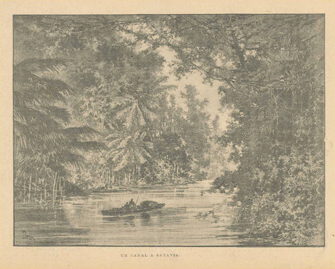 "Une Canal a Batavia"  Southeast Asia, Batavia, Indonesia, Jakarta  Zincograph published ca 1890.  Original antique print  