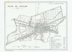 "Plan de Cholon" (Cho Lon, Viet Nam, Saigon)  For a 30% discount enter MAPS30 at chekout   Wood engraving after L. Thuillier ca 1875 on a page of French text about Cho Lon, the Chinese part f Saigon.  Original antique print  