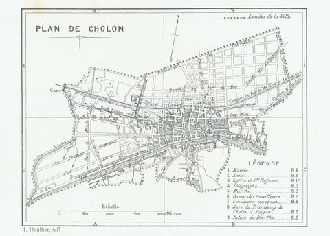 "Plan de Cholon" (Cho Lon, Viet Nam, Saigon)  For a 30% discount enter MAPS30 at chekout   Wood engraving after L. Thuillier ca 1875 on a page of French text about Cho Lon, the Chinese part f Saigon.  Original antique print  