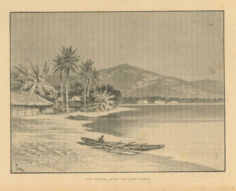 "Vue De Apia, Dans Les Iles Samoa"  South Pacific, Samoa, Apia  Zincograph published ca 1890.  Original antique print  