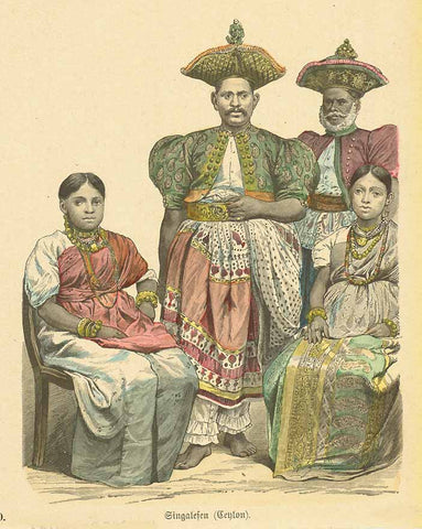 "Singalesen (Ceylon)"  Wood engraving 1885. Original hand coloring.  Original antique print , interior design, wall decoration, ideas, idea, gift ideas, present, vintage, charming, special, decoration, home interior, living room design