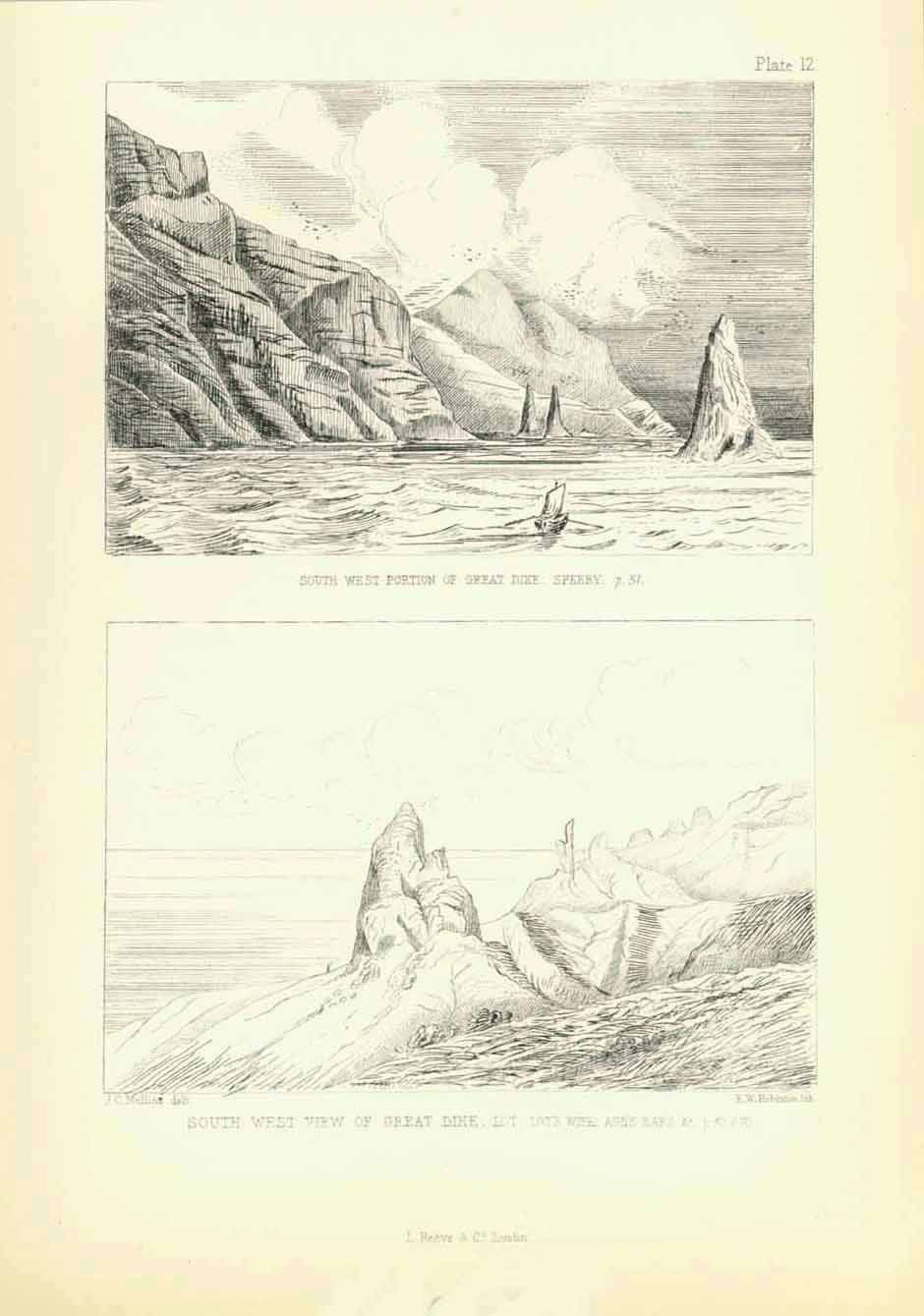 Upper image: South West Portion of Great Dike Speery Lower image: South West View of Great Dike , Lot, Lot's Wife, Ass's Ears  Lithograph by E. W. Robomson.