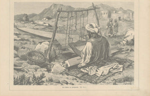 "Ein Weber in Jellalabad" (Weaver in Jalalabad, Afghanistan)  Wood engraving published 1879.  Original antique print  