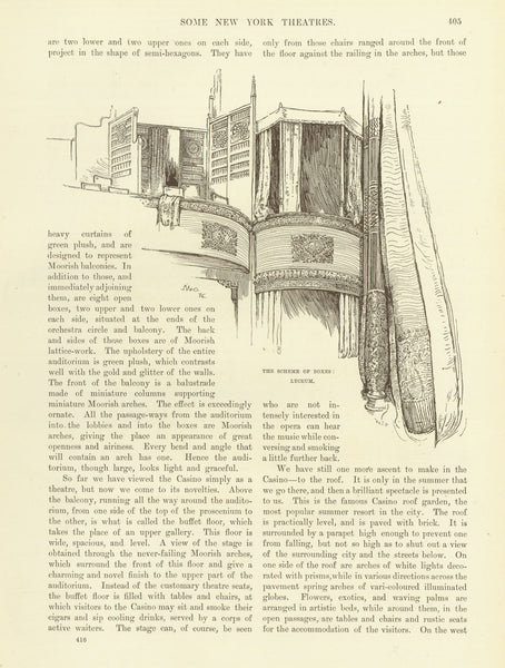 "Some New York Theaters"  Four pages of text and images of theaters in New York City. Published 1895.