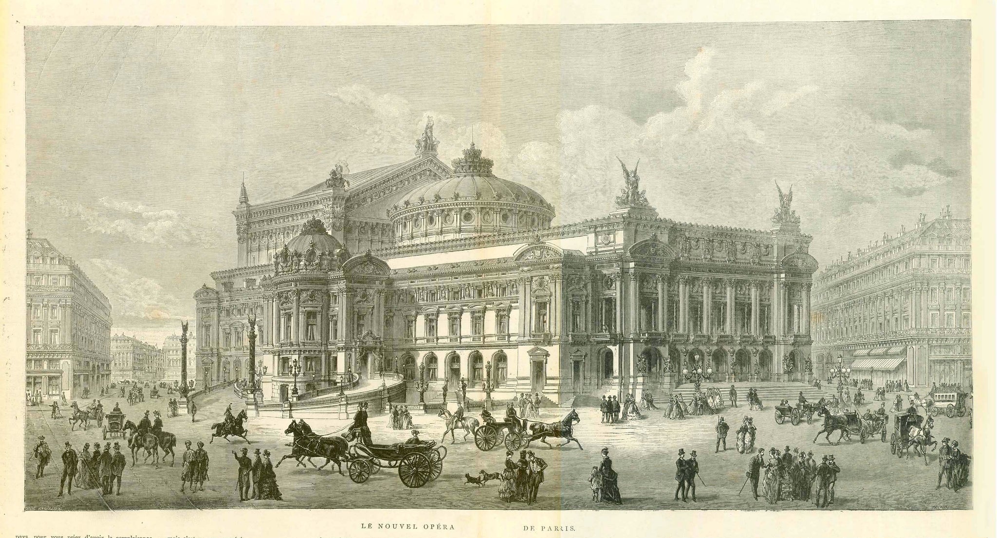 Paris. - "Le nouvel Opera de Paris"  Wood engraving by Jean Francois Auguste Trichon (1814-1898) in the year of the  inauguration of the newly built and finished Paris Opera Garnier  Published Brussels, 1875  Original antique print    Very representative and quite rare print, as the Belgian publication had a relatively small circulation., interior design, wall decoration, ideas, idea, gift ideas, present, vintage, charming, special, decoration, home interior, living room design