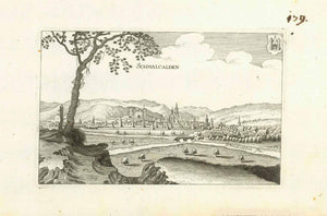 "Schmalcalden"  Schmalkalden, Thueringen, Thuringia, Thueringer Waldes, Werra, Schloss Wilhelmsburg  Gesamtansicht.  Kupferradierung von Wenzel Hollar (1607-1677)  Original antique print    Holler schuf eine sehr seltene Serie von Kupferradierungen deutscher Orte, als er bei Matthäus Merian in Frankfurt am Main in die Lehre ging, beziehungsweise sein grosses Talent schärfte.