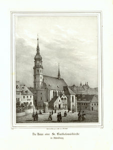 "Die Unter- oder St. Bartholomaeikirche in Altenburg"  Fine lithograph by C. W. Arldt published 1841.