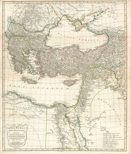 "Orbis Romani Pars Orientalis Auspiciis Serenissimi Principis Ludovici Philippi Aurelianorum Ducis Publici Juris Facta"  Copperplate etching by D'Anville. But this map was actually printed and published by Weigel and Schneider in Nuremberg.  With original borderline hand coloring  Nuremberg, 1782  Historic map of the East-Roman Empire with its Capital, here described as "Byzantinum ubi postea Constantinopolis". Place names of all sorts are in the Latin language all around the Mediterranean Sea.