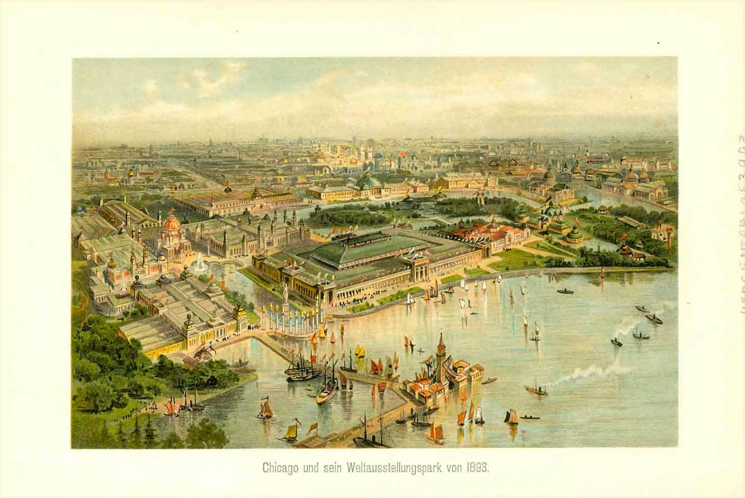 "Chicago und sein Weltaustellungspark von 1893"  Attractive chromolithograph published 1904.  Original antique print ,interior design, wall decoration, ideas, idea, gift ideas, present, vintage, charming, special, decoration, home interior, living room design