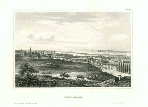 "Baltimore"  Steel engraving by the Biblio. Graph. Institut in Hildburghausen ca 1850.