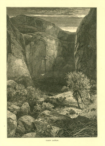 "Glen Cañon"  Wood engraving ca 1875. On the reverse side is an image of Marble Canyon and text about the Little 'Colorado and early history.
