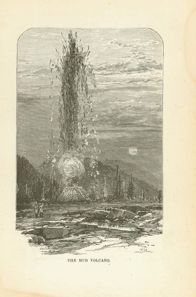 Antique print, Yellowstone, Other images: "Grand Geyser of the Fire-Hole Bsin, The Liberty Cap, The Devil's Hoof, The Devil's Den." Yellowstone National Park, Geyser, Geiser, Montana, Wyoming, Hot Springs Published 1873. Original antique print, interior design, wall decoration, ideas, idea, gift ideas, present, vintage, charming, special, decoration, home interior, living room design