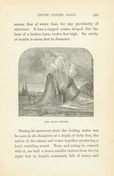 Antique print, Yellowstone, Other images: "Grand Geyser of the Fire-Hole Bsin, The Liberty Cap, The Devil's Hoof, The Devil's Den." Yellowstone National Park, Geyser, Geiser, Montana, Wyoming, Hot Springs Published 1873. Original antique print, interior design, wall decoration, ideas, idea, gift ideas, present, vintage, charming, special, decoration, home interior, living room design 