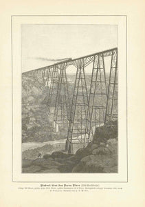 "Viaduct ueber den Pecos River (Sued-Pacificbahn) (Southern Pacific Railroad)  USA, New Mexico, Pecos River, Del Rio, Santa Fe  Wood engraving ca 1895.  Original antique print  