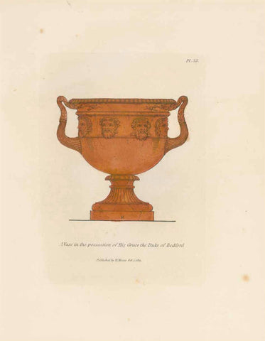 Plate 35 - Hand-colored copper etching  "A Vase in the possession of His Grace the Duke of Bedford"  Published in "Select Greek and Roman Antiquities from Vases, Gems and other Objects of the Choicest Workmanship"  By Henry Moses (1781-1870)  London, 1811  Original antique print , interior design, wall decoration, ideas, idea, gift ideas, present, vintage, charming, special, decoration, home interior, living room design