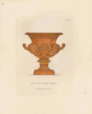 Plate 36 - Hand-colored copper etching  "A Vase from Cavaceppis Collection"  Published in ãSelect Greek and Roman Antiquities from Vases, Gems and other Objects of the Choicest Workmanship"  By Henry Moses (1781-1870)  London, 1811  Original antique print , interior design, wall decoration, ideas, idea, gift ideas, present, vintage, charming, special, decoration, home interior, living room design