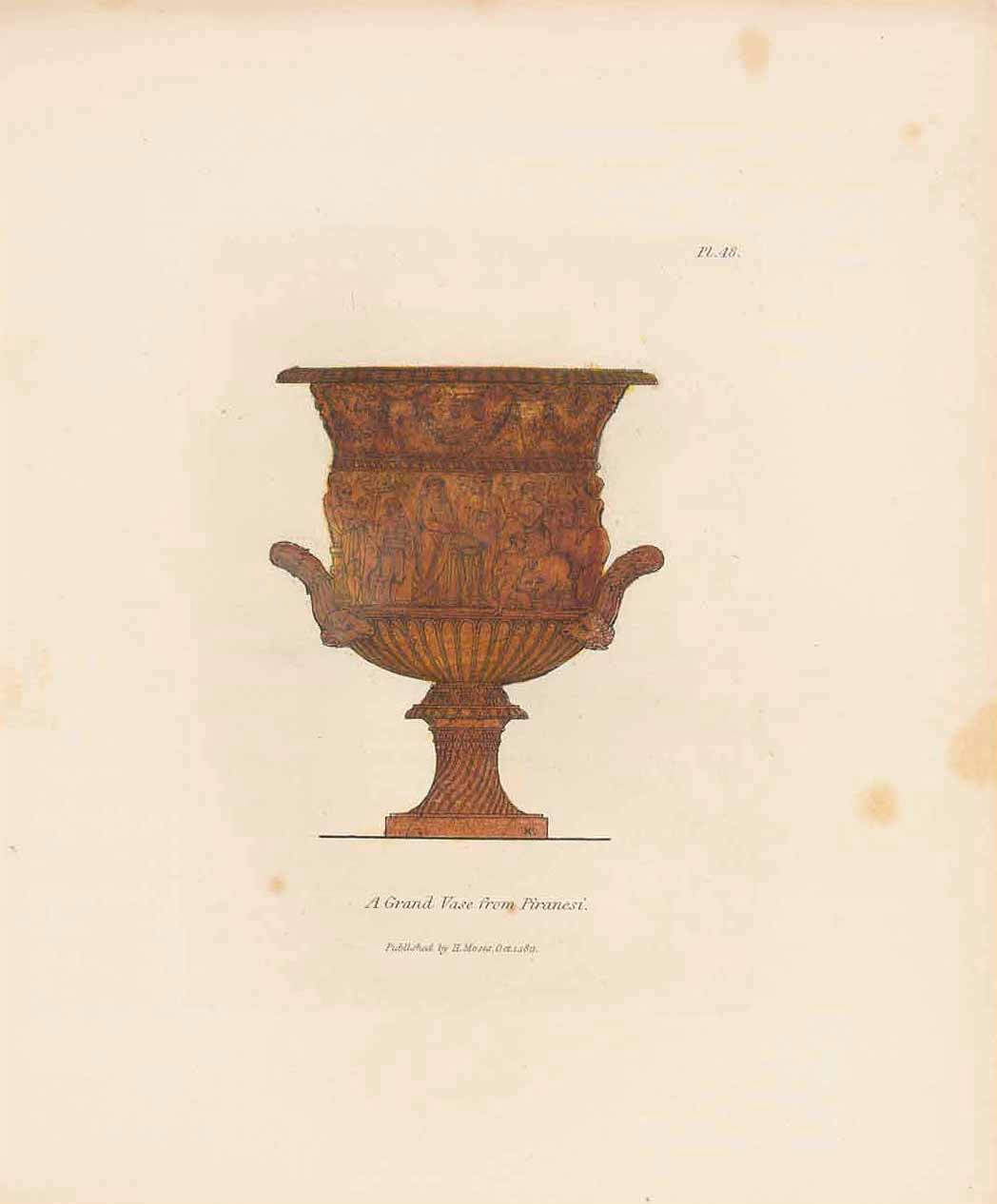 Plate 48 - Hand-colored copper etching  "A Grand Vase from Piranesi"  Published in "Select Greek and Roman Antiquities from Vases, Gems and other Objects of the Choicest Workmanship"  By Henry Moses (1781-1870)  London, 1811  Original antique print , interior design, wall decoration, ideas, idea, gift ideas, present, vintage, charming, special, decoration, home interior, living room design