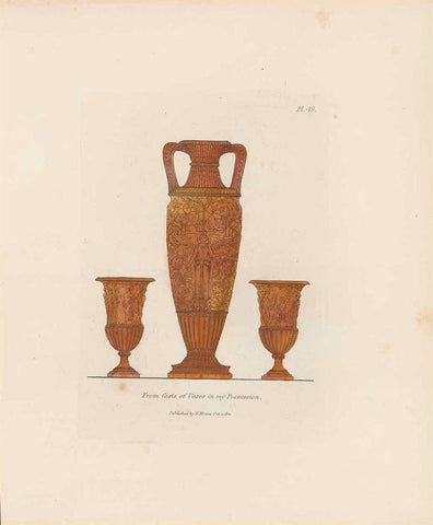 Plate 49 - Hand-colored copper etching  "From a Vase in the possession of the Marquis of Buckingham"  Published in "Select Greek and Roman Antiquities from Vases, Gems and other Objects of the Choicest Workmanship"  By Henry Moses (1781-1870)  London, 1811  Original antique print , interior design, wall decoration, ideas, idea, gift ideas, present, vintage, charming, special, decoration, home interior, living room design