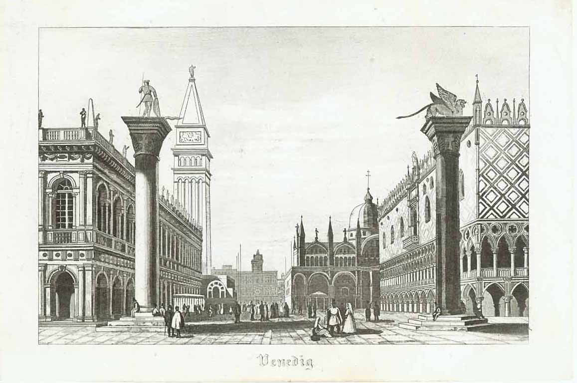 "Venedig" - Venice  Anonymous lithograph published ca 1850. Rare!  Original antique print , interior design, wall decoration, ideas, idea, gift ideas, present, vintage, charming, special, decoration, home interior, living room design