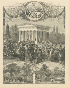 Vienna, "Skizzen aus dem Volksgarten in Wien"  Wood engraving after Franz Kollarz. Published 1879.  Original antique print 