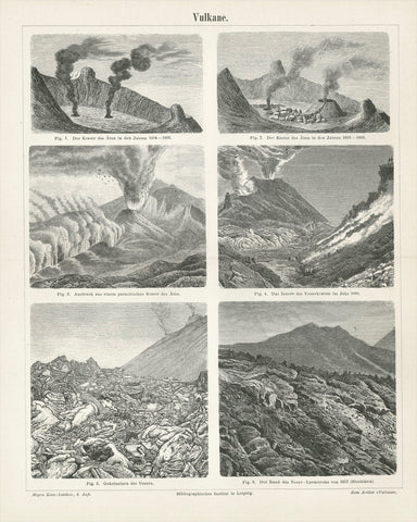 "Vulkane"  Wood engraving images of Aetna (Etna) and Vesuvius 1805-1880.  Published 1895.
