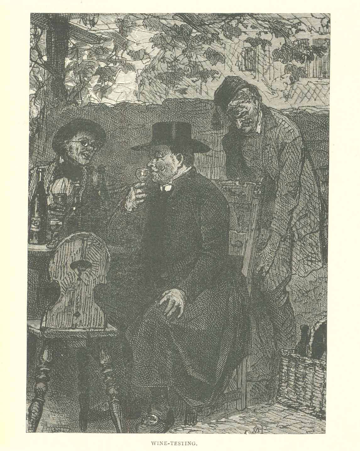 Antique print, gastronomy, Wine-Testing"  Wood engraving printed ca 1880.  Original antique print  