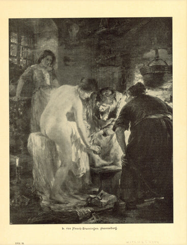 "Hexensalbung" (Anointment of a witch)  Wood engraving. After the painting by L. von Flesch-Brunningen  Published in a German periodical ("ModernArt").  Berlin, ca. 1900