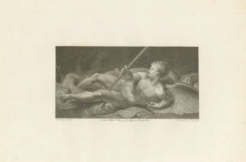 Showing: Winged Satan  Engraver: Francesco Bartolozzi (1727-1815)  After Painting by: Thomas Stothard (1755-1834)  Published as illustration in: "Paradise Lost" by John Milton (1608-1674)  Publisher: John Jeffryes, Ludgate Hill  Print technique: Stipple engraving / etching  Dated: imprinted 1792  Published 1793 (Jeffreys' first edition)  Original antique print  