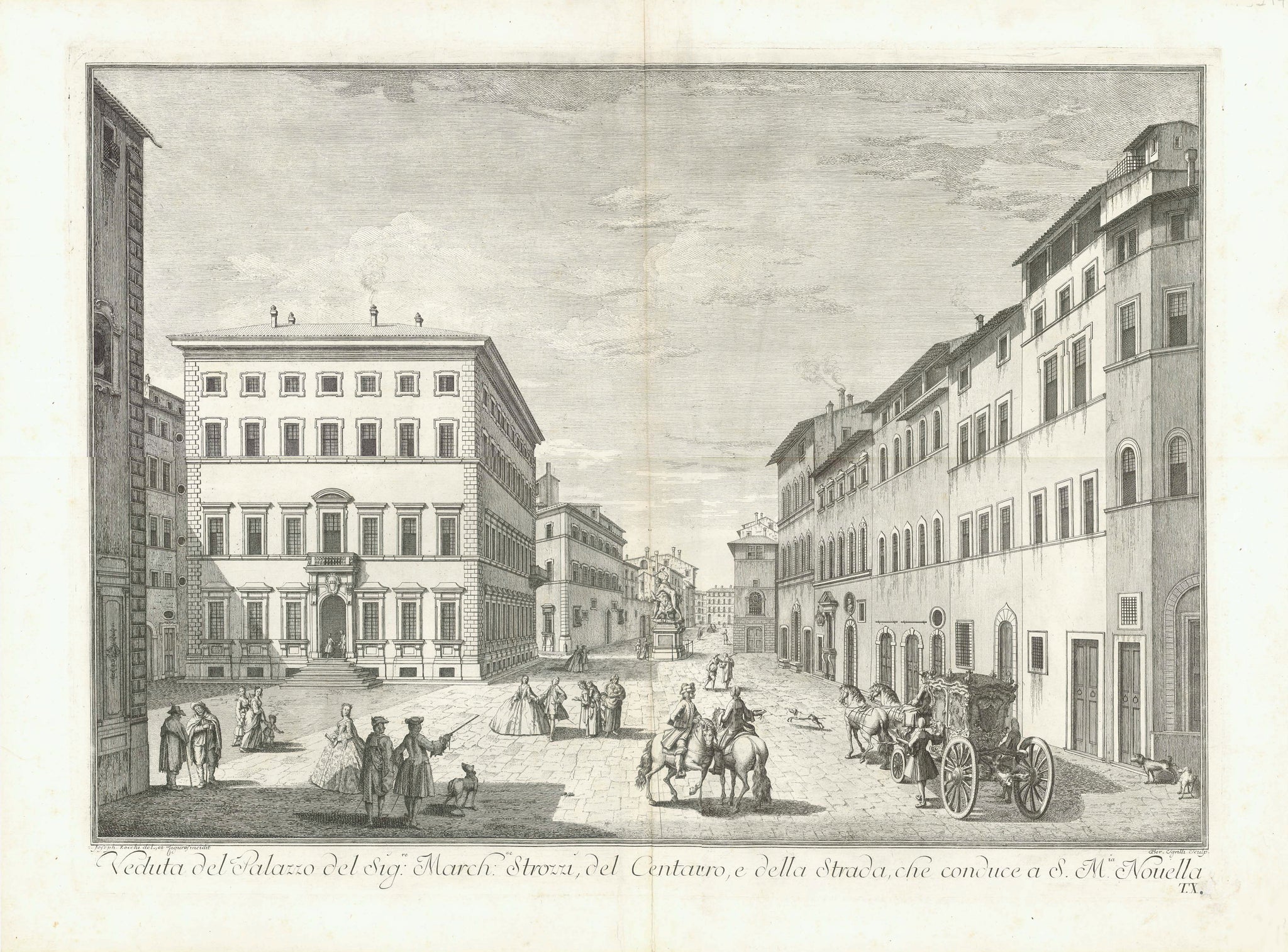 Florence, "Veduta del Palazzo del Sig. March Strozzi, del Centauro, e della Strada che conduce a S. M. Nouella"  Engraved by J. Grilli.